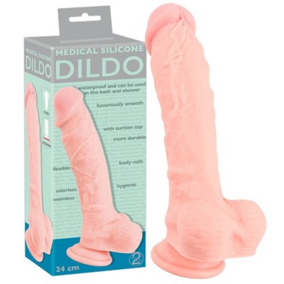 Morbido dildo realistico con ventosa in silicone medicale 24 cm diametro max 49 mm