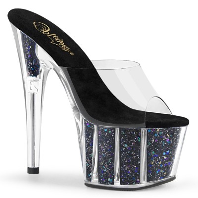 ADORE-701 stiletto glitterato internamente tacco 17 cm zeppa 7 cm fascia trasparente