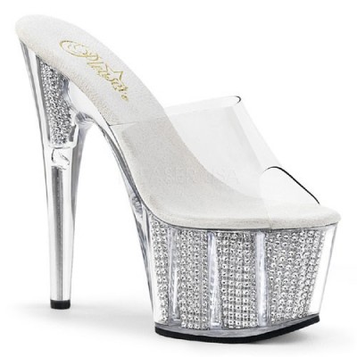 ADORE-701 sandali glitterati perline argento internamente tacco 17 cm zeppa 7 cm fascia trasparente nr 37