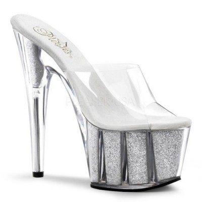 ADORE-701 stiletto glitterato argento internamente tacco 17 cm zeppa 7 cm fascia trasparente nr 37