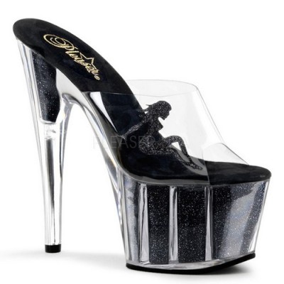 ADORE-701 stiletto glitterato nero internamente con figura donna tacco 17 cm zeppa 7 cm fascia trasparente nr 35