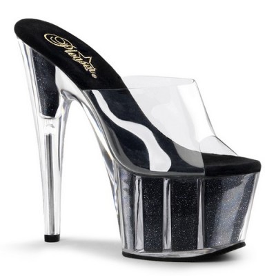 ADORE-701 stiletto glitterato nero internamente tacco 17 cm zeppa 7 cm fascia trasparente nr 35